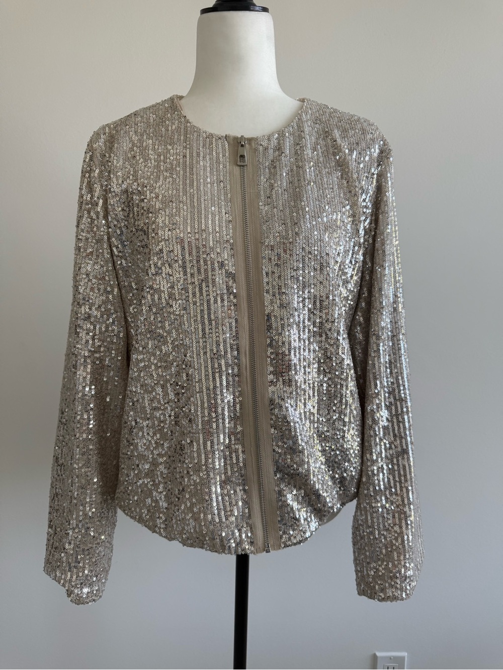 Sequin Bomber Jacket with Zip Front